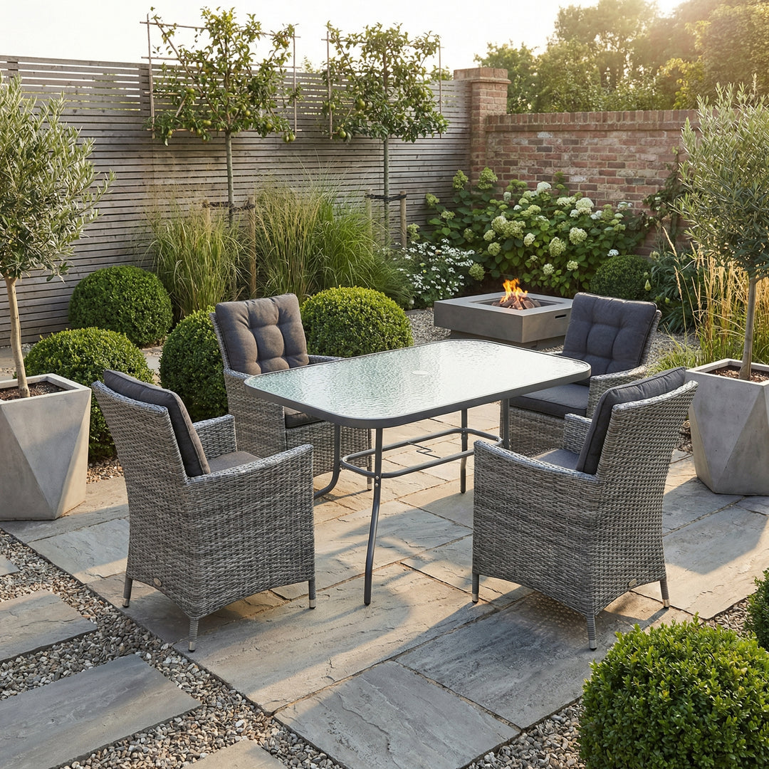 Garden grey glass dining table with parasol hole 120x80cm PRISMIUM