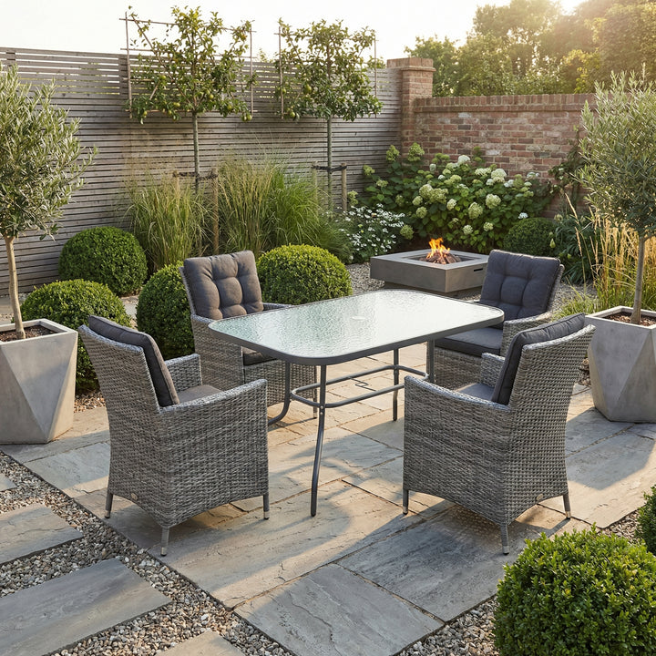 Garden grey glass dining table with parasol hole 120x80cm PRISMIUM
