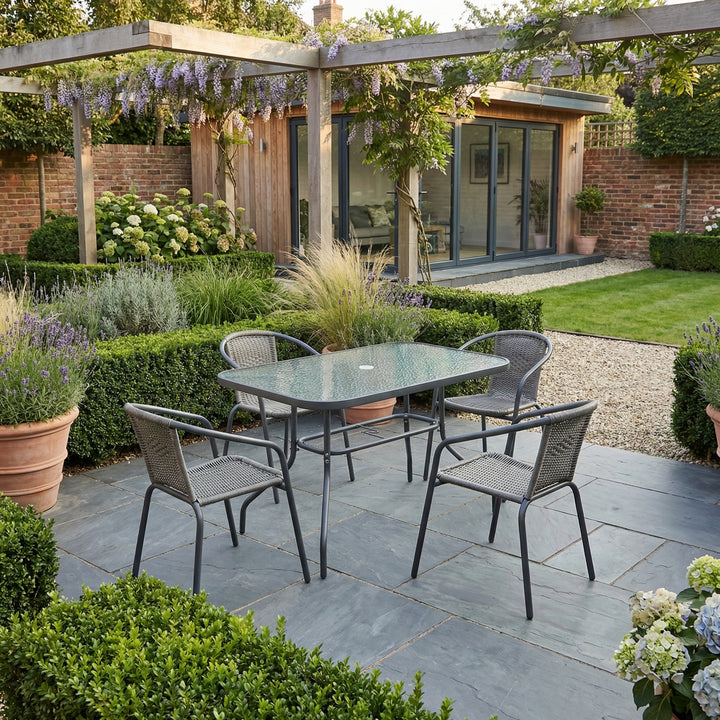 Garden grey glass dining table with parasol hole 120x80cm PRISMIUM