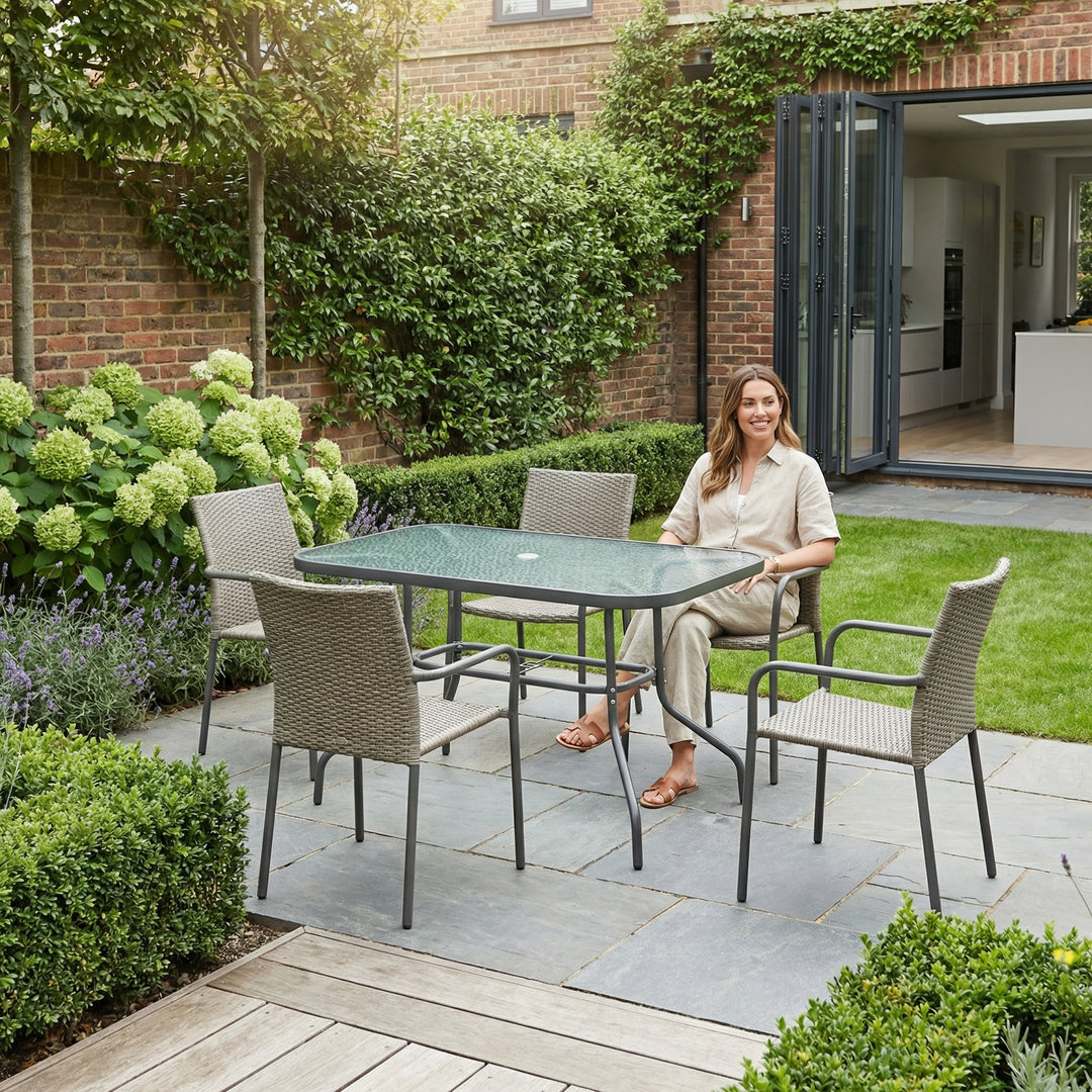 Garden grey glass dining table with parasol hole 120x80cm PRISMIUM