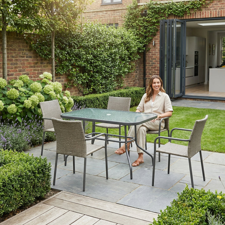 Garden grey glass dining table with parasol hole 120x80cm PRISMIUM