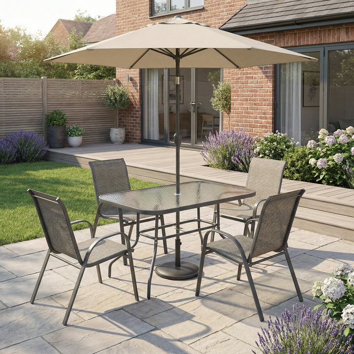 Garden grey glass dining table with parasol hole 120x80cm PRISMIUM