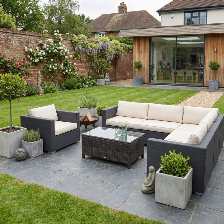 Patio PE brown rattan garden coffee table, tempered glass 85x50cm CRESTMIX