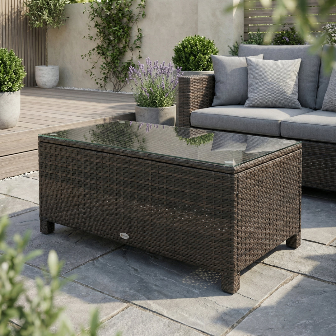 Patio PE brown rattan garden coffee table, tempered glass 85x50cm CRESTMIX