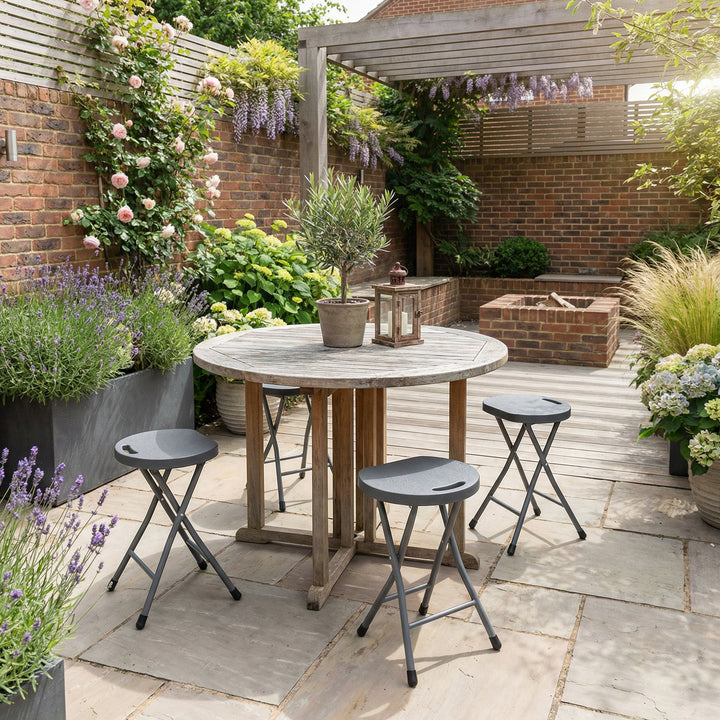 Set of 4 grey folding stools, portable, weight load up to 120kg LITEIA