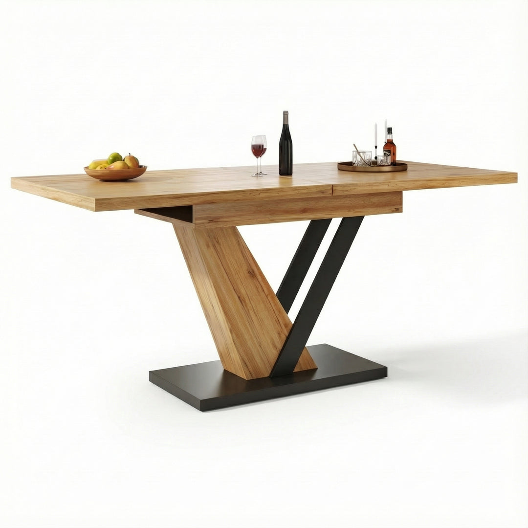 Extendable natural wood-grain dining table (120-160cm) SWEETEXUD