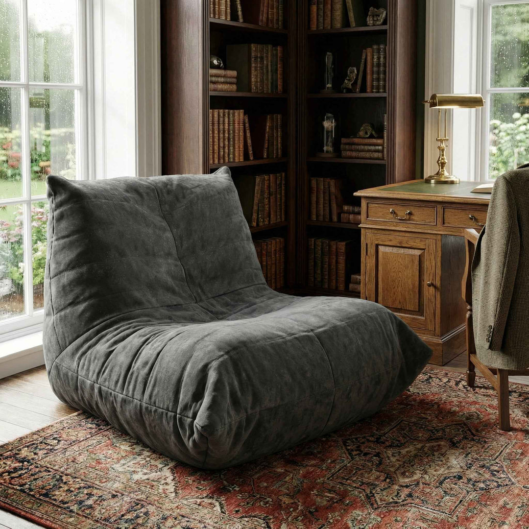 Comfy dark grey chenille bean bag lazy sofa with full-body support & non-slip base CELESTEEN