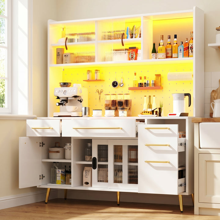 White kitchen hutch with LED lighting 145×39×171cm STRATOSERA