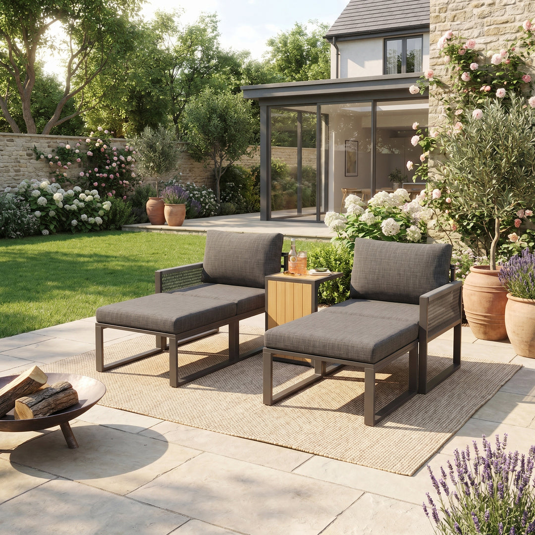 4-seaters modular outdoor lounge set grey and a side table ARMOIREWICKER