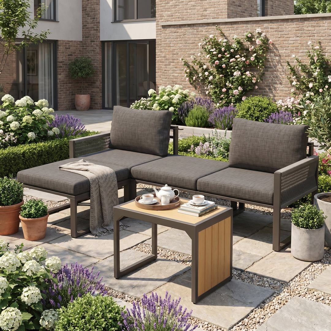 4-seaters modular outdoor lounge set grey and a side table ARMOIREWICKER