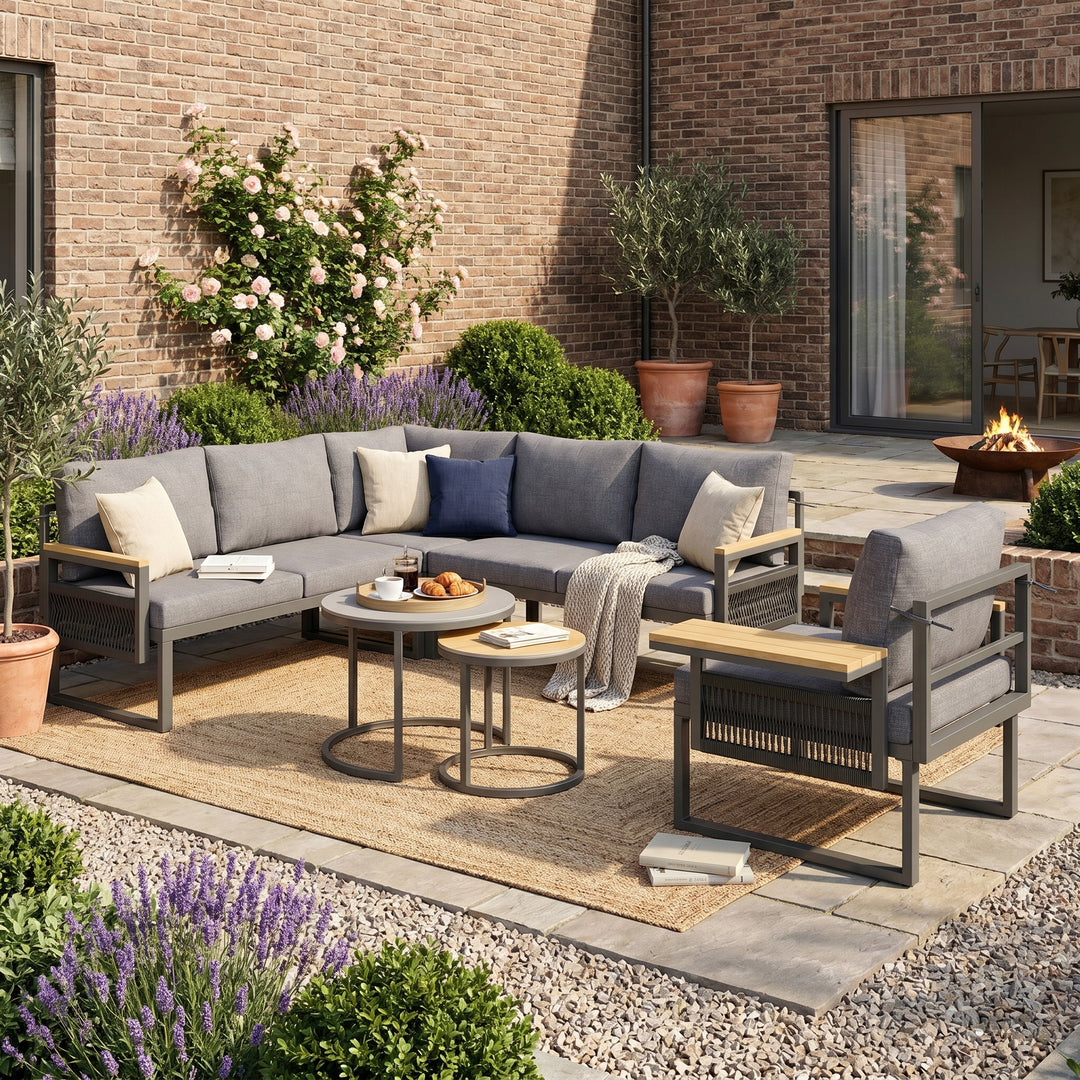 Garden furniture set 5-6 seaters modular grey and coffee tables ARMOIREWORK