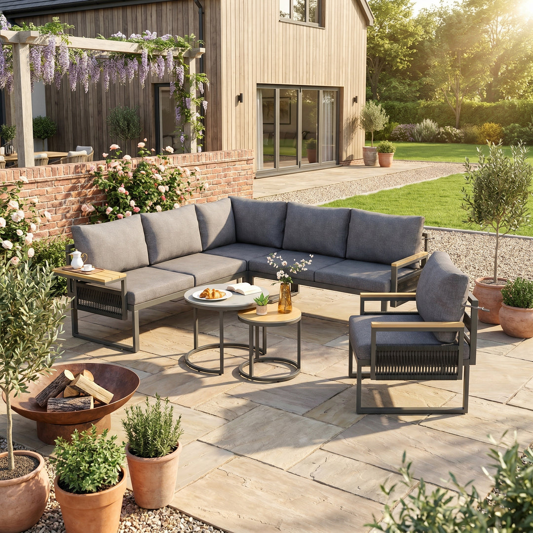 Garden furniture set 5-6 seaters modular grey and coffee tables ARMOIREWORK