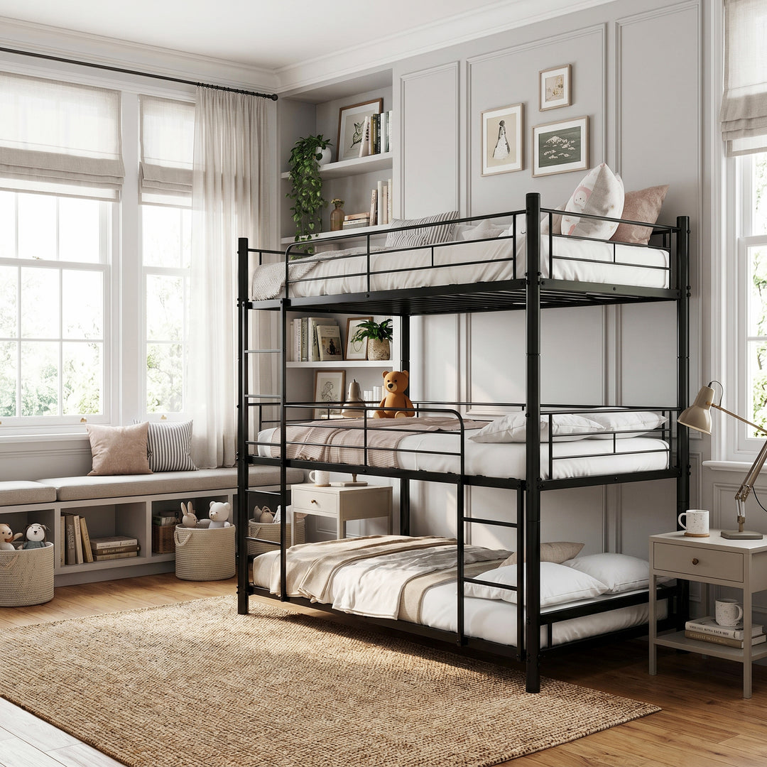 Triple black single bunk bed frame 90x190cm ARMOIREHAVEN