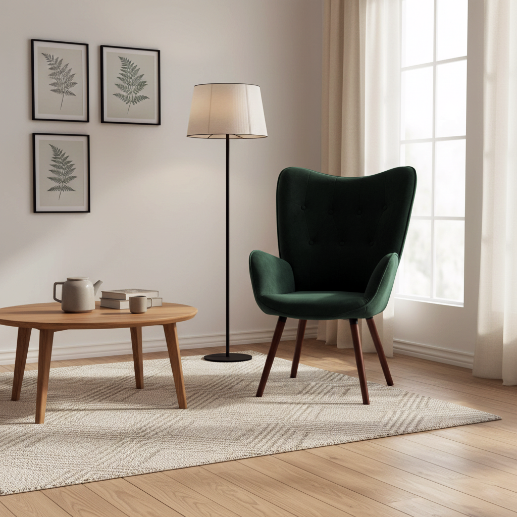 Scandinavian padded velvet green wingback armchair KAS KD VELVET GREEN UK