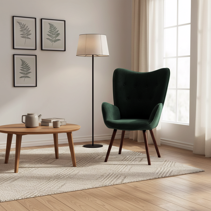 Scandinavian padded velvet green wingback armchair KAS KD VELVET GREEN UK