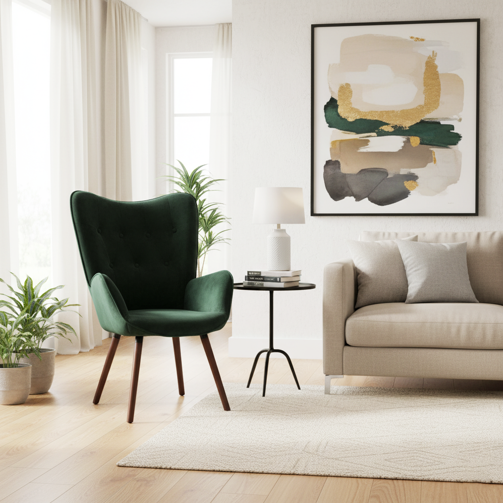 Scandinavian padded velvet green wingback armchair KAS KD VELVET GREEN UK