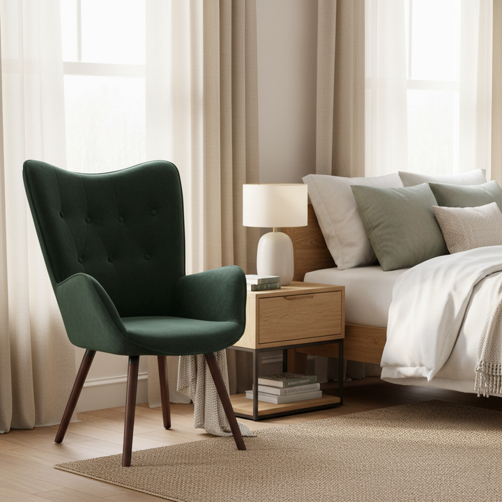 Scandinavian padded velvet green wingback armchair KAS KD VELVET GREEN UK