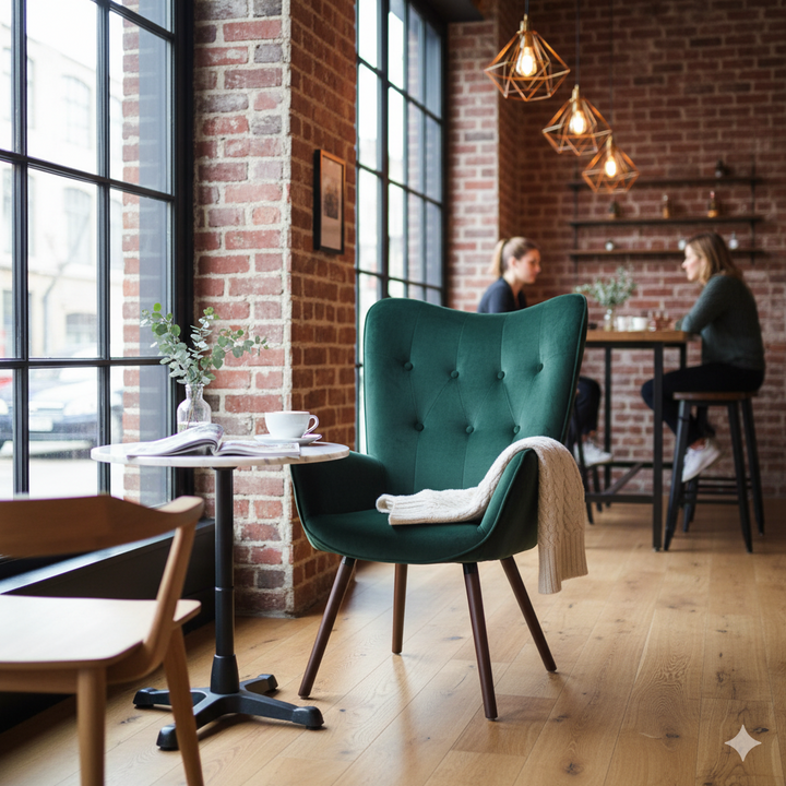 Scandinavian padded velvet green wingback armchair KAS KD VELVET GREEN UK