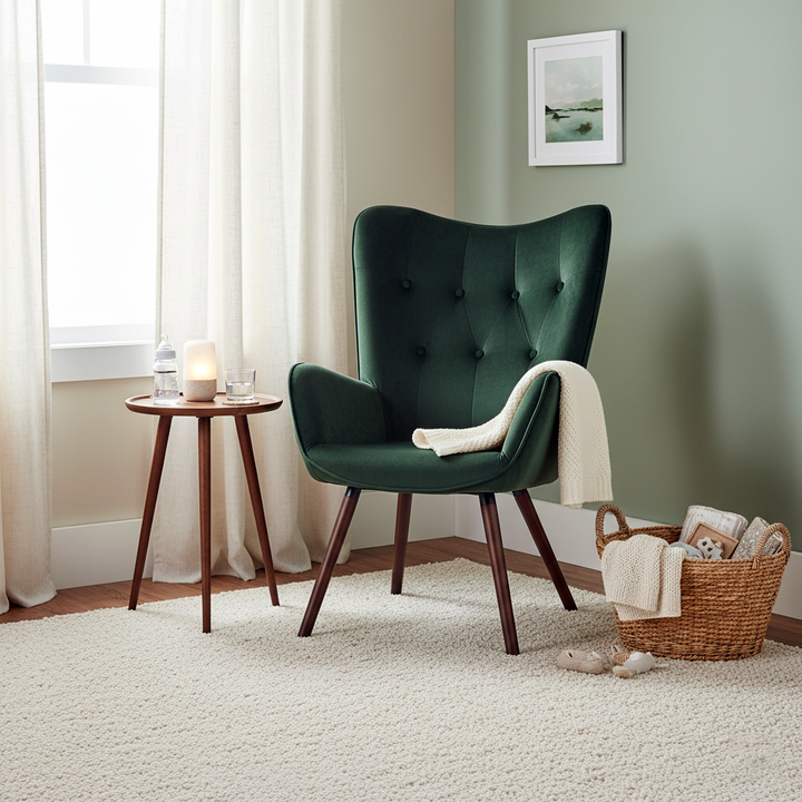 Scandinavian padded velvet green wingback armchair KAS KD VELVET GREEN UK