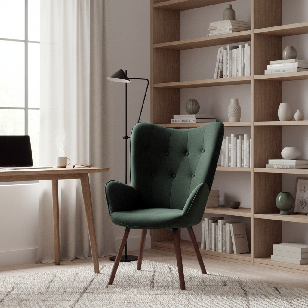 Scandinavian padded velvet green wingback armchair KAS KD VELVET GREEN UK