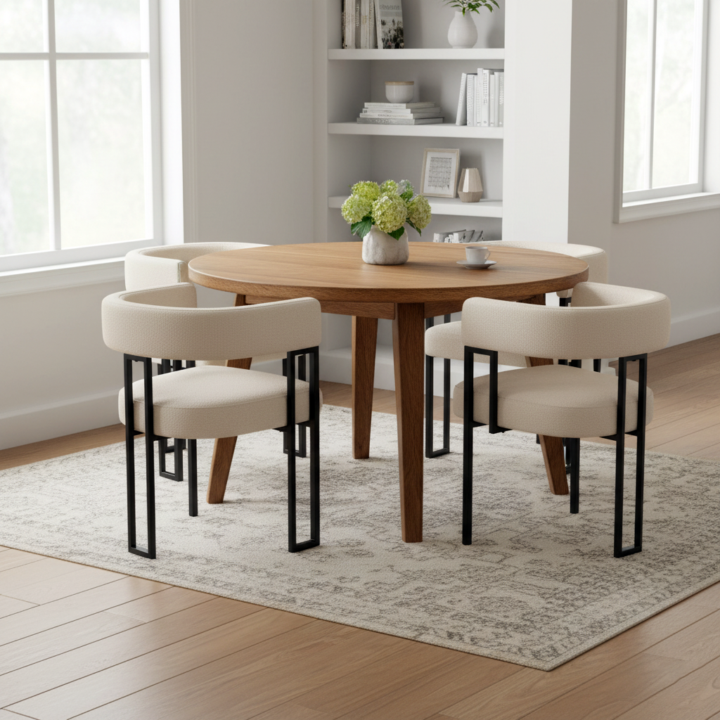 Set of 2 beige fabric dining chairs with curved ergonomic backrest and metal legs THISTLEDOWN