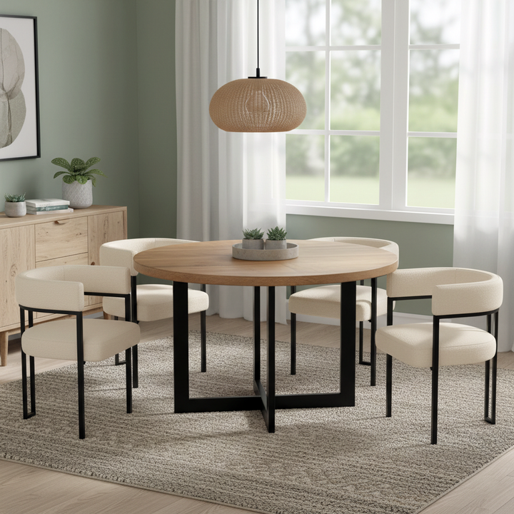 Set of 2 beige fabric dining chairs with curved ergonomic backrest and metal legs THISTLEDOWN