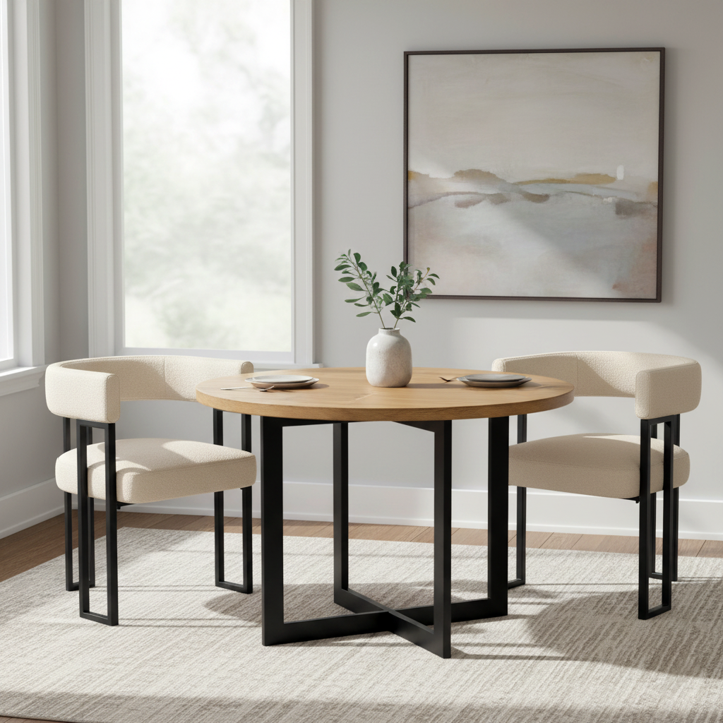 Set of 2 beige fabric dining chairs with curved ergonomic backrest and metal legs THISTLEDOWN