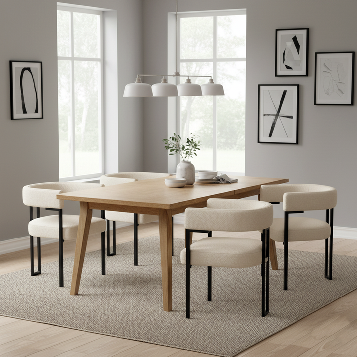 Set of 2 beige fabric dining chairs with curved ergonomic backrest and metal legs THISTLEDOWN
