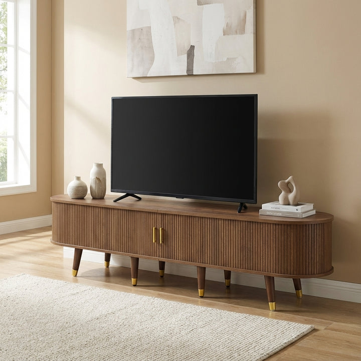 Dark oak textured TV stand with 2 sliding doors and 2 drawers STRUCTUR