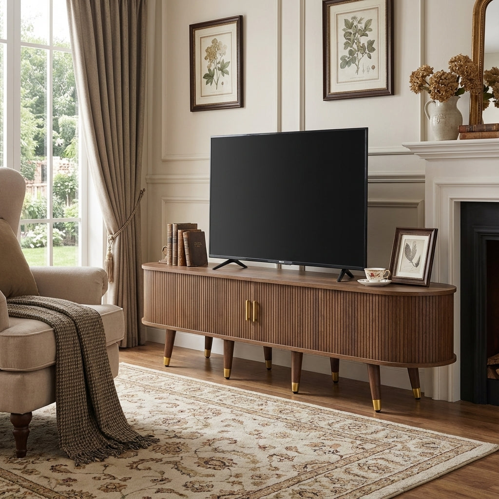 Dark oak textured TV stand with 2 sliding doors and 2 drawers STRUCTUR