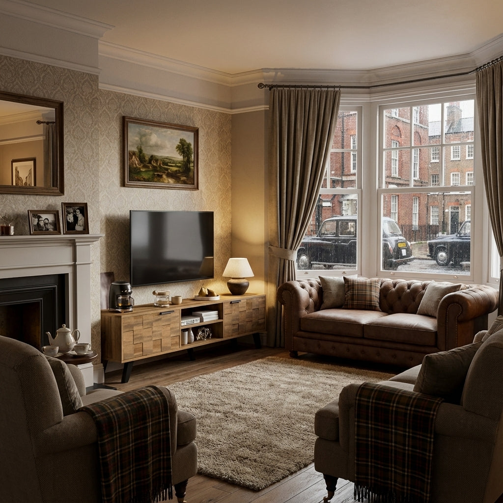 Vintage wood look TV stand with 2 doors and open shelves DECOMPOS