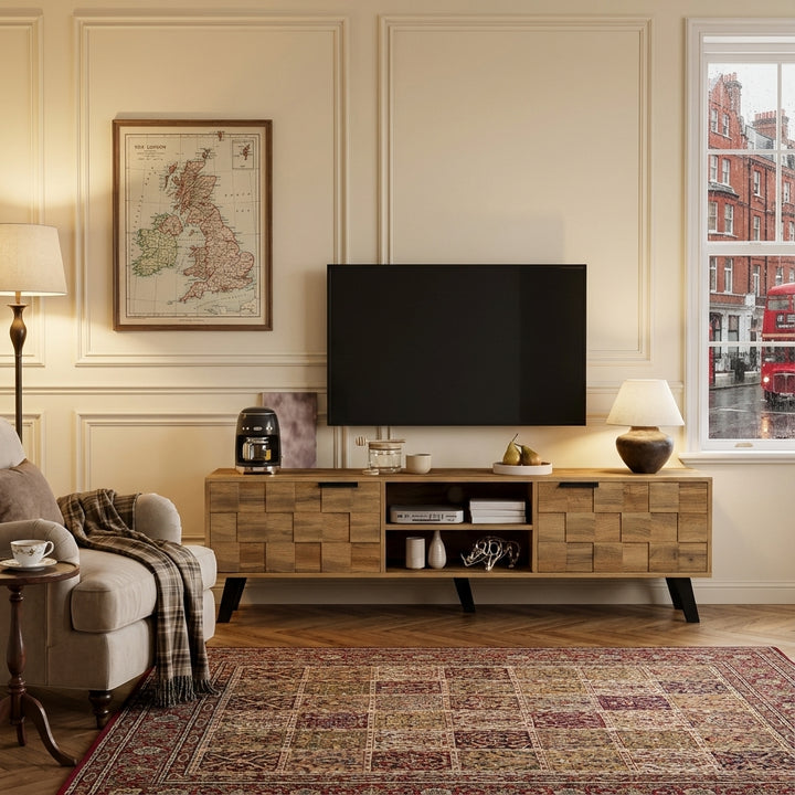 Vintage wood look TV stand with 2 doors and open shelves DECOMPOS