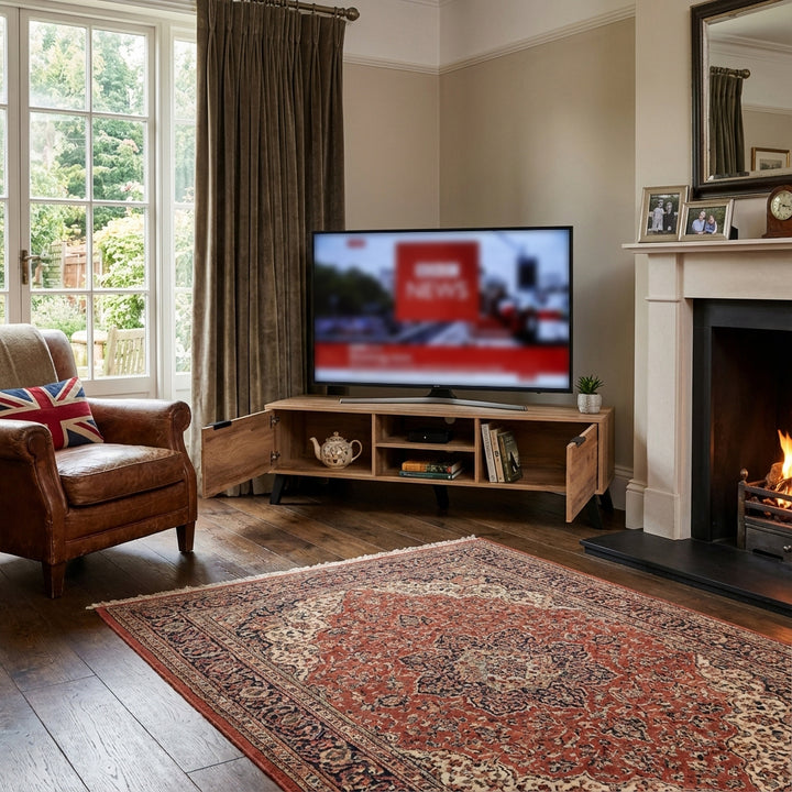 Vintage wood look TV stand with 2 doors and open shelves DECOMPOS