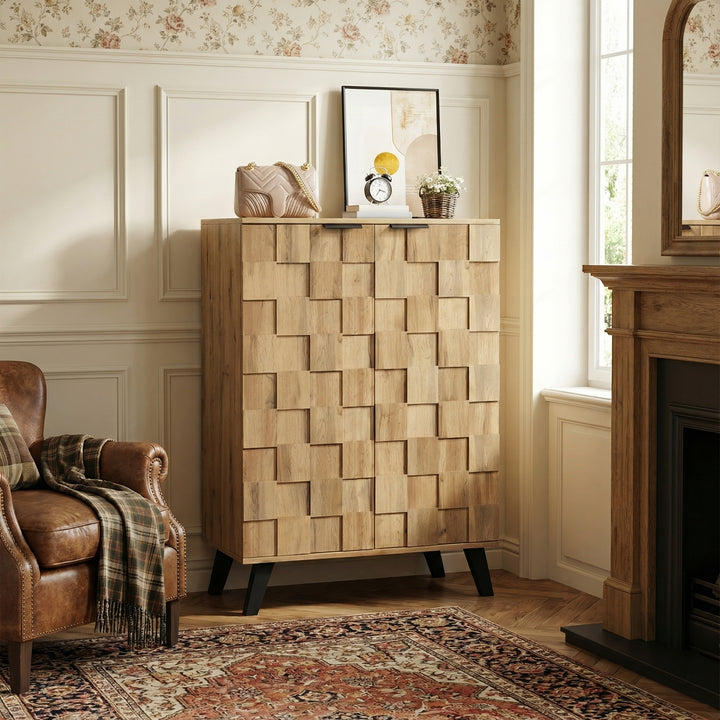 Vintage shoe cabinet textured oak look 3D with adjustable shelves 80×35×110cm FLAGELLUM