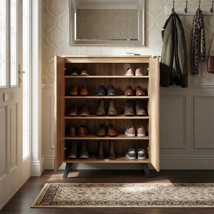 Vintage shoe cabinet textured oak look 3D with adjustable shelves 80×35×110cm FLAGELLUM