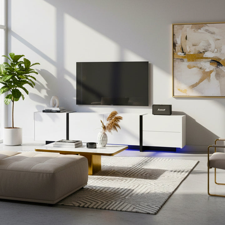 High gloss black &amp; white TV cabinet with LED and versatile storage BLADE