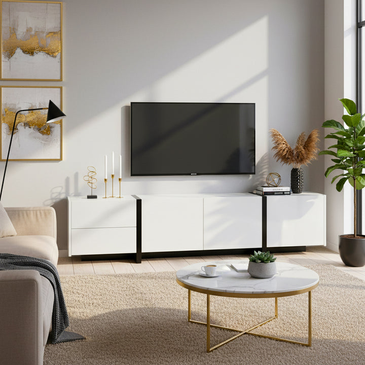 High gloss black &amp; white TV cabinet with LED and versatile storage BLADE