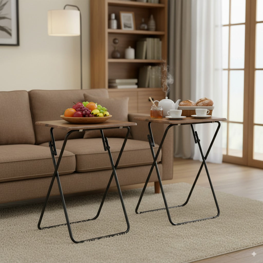 Set of 2 Folding simple portable small table, retro wooden desktop JOEY VINTAGE BROWN 2PCS