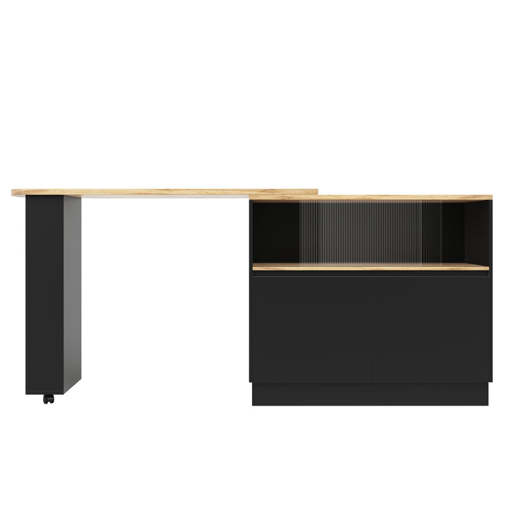 Black versatile 360° revolving dining bar table with sliding fluted glass doors GHENS BLACK UK