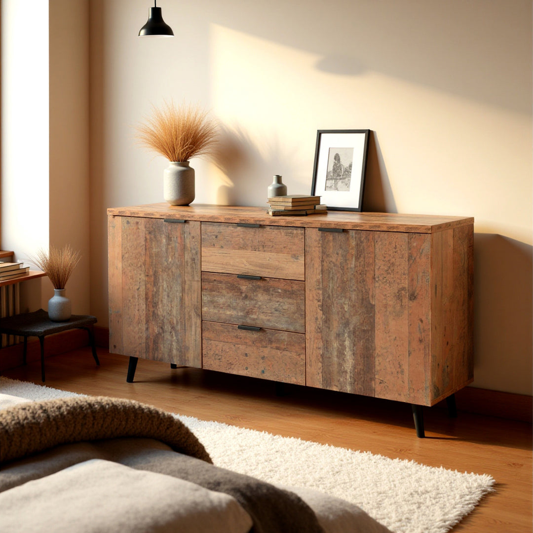 Vintage wooden sideboard 3 drawers 2 doors adjustable shelves GRANCUK UK