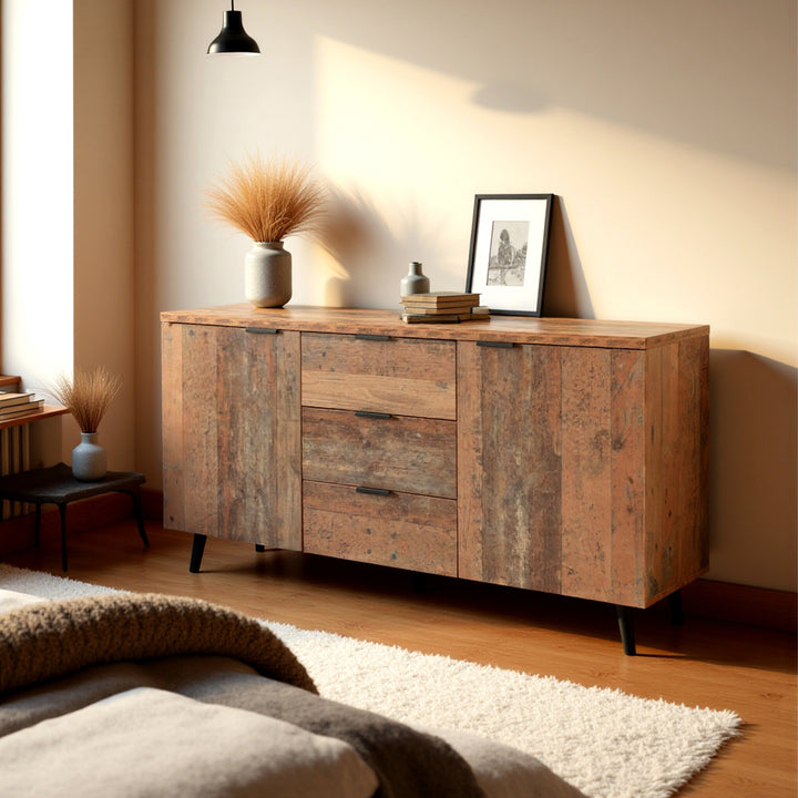 Vintage wooden sideboard 3 drawers 2 doors adjustable shelves GRANCUK UK