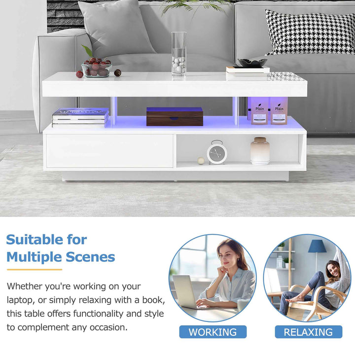 LED coffee table with 2 drawers GUTI UK