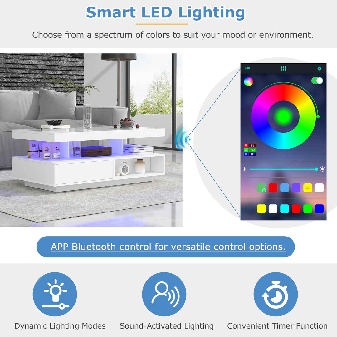 LED coffee table with 2 drawers GUTI UK