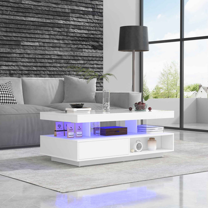 LED coffee table with 2 drawers GUTI UK