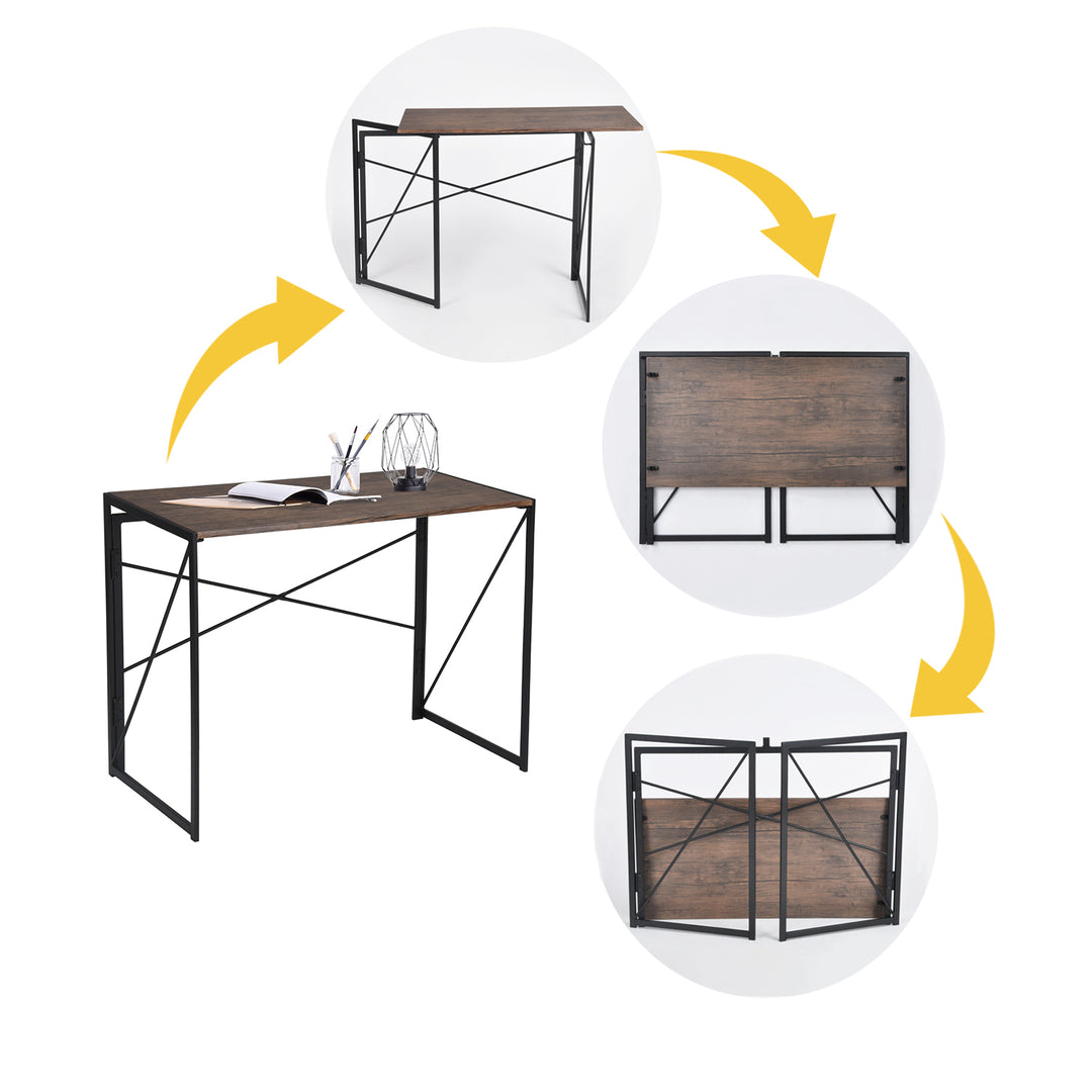 Minimalist foldable desk in black and wood industrial style HARPER BLACK HM