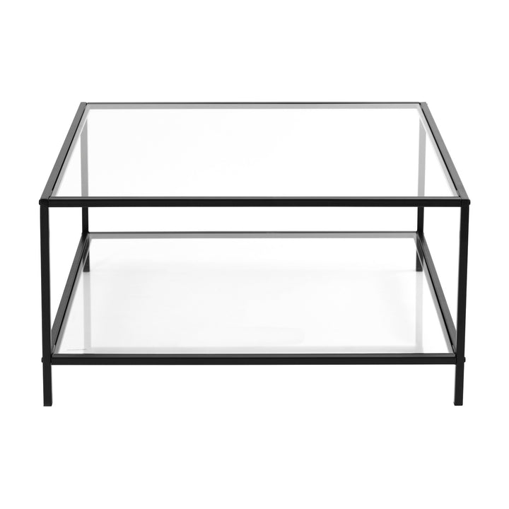 Square glass coffee table 2-tiers steel frame HUDD