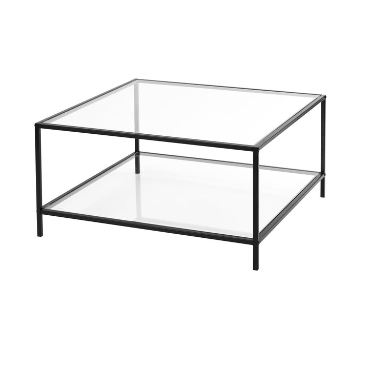 Square glass coffee table 2-tiers steel frame HUDD