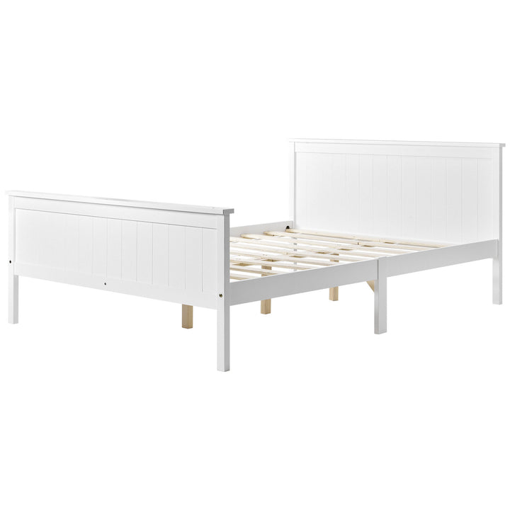 White pin wood double bed frame with slatted Headboard &amp; Footboard, Ivory 135X190cm HOHLON DOUBLE UK
