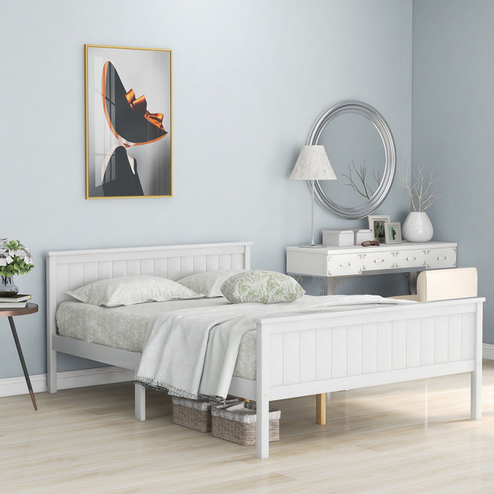 White pin wood double bed frame with slatted Headboard &amp; Footboard, Ivory 135X190cm HOHLON DOUBLE UK