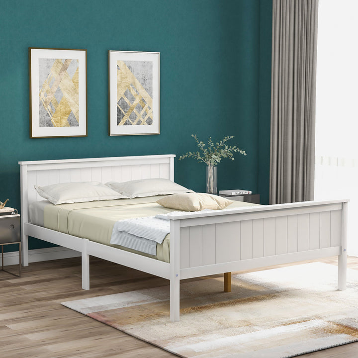 White pin wood double bed frame with slatted Headboard &amp; Footboard, Ivory 135X190cm HOHLON DOUBLE UK